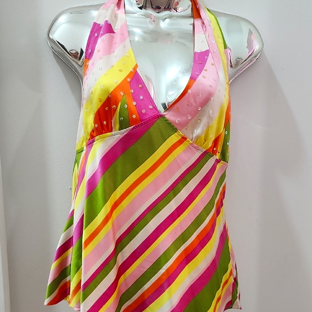 Moda International Pink and Yellow Asymmetrical Tank Top